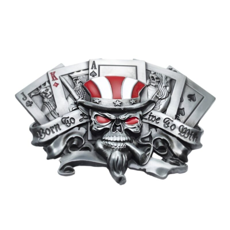 American Skull Belt Buckle with Cards Background