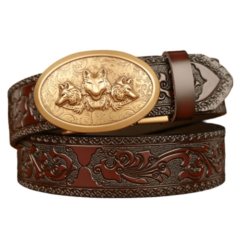 Animal Spirit Belt with 3 Wolf Heads Pattern