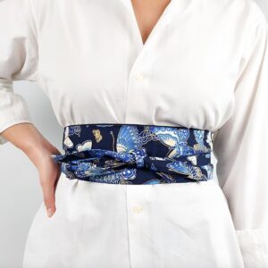 Black Obi Belt with Butterfly Pattern