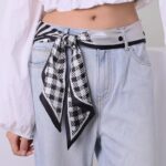 Black and White Checked Sash Belt