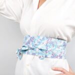 Blue Obi Belt with Cherry Blossom Pattern