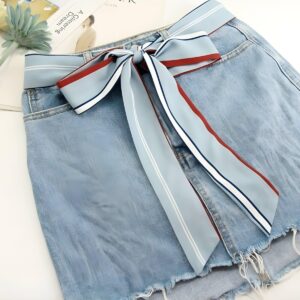 Blue sash belt with fine stripes