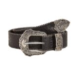 Cowboy Belt Textured Crocodile with Floral Pattern Buckle and Pearls