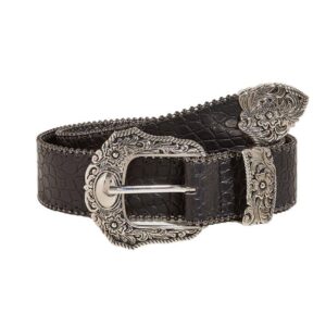 Cowboy Belt Textured Crocodile with Floral Pattern Buckle and Pearls
