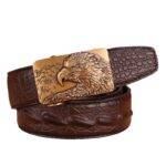 Crocodile Effect Leather Belt with Eagle Buckle for Men