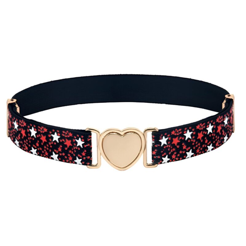 Elastic belt with quick-release heart-shaped buckle for girls