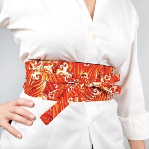 Japanese Wave Pattern Red Obi Belt