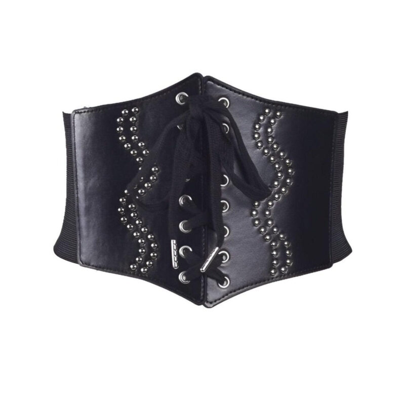 Lace-up Corset Belt with Pearls