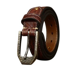 Leather Belt for Men with White Stitching on Strap
