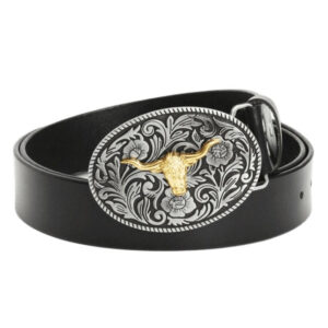 Ceinture en cuir avec boucle tête de taureau