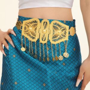 Moroccan Belt in Gold with Pendants and Coin Depiction