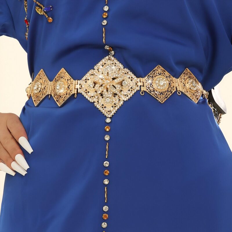 Moroccan Belt with Golden Shine and Embellished with Sparkling Crystals