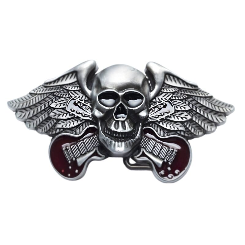 Music Skull Belt Buckle with Guitars