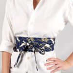 Obi Belt with Crane Patterns