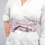 Pink Obi Belt with Crane Patterns