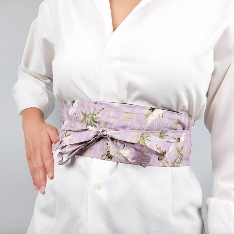 Pink Obi Belt with Crane Patterns