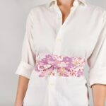 Pink Obi Belt with Spring Flower Patterns