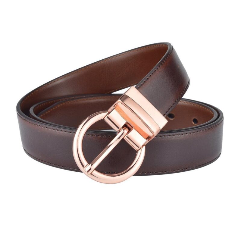 Reversible 2-in-1 Leather Belt with Rose Gold Buckle