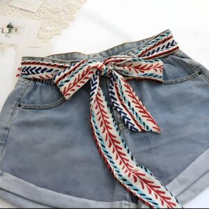 Sash Belt with Leaf and Chevron Patterns