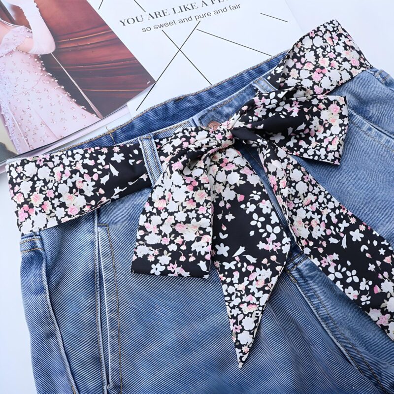 Sash Belt with Pink Floral Patterns