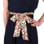 Silk Floral Pattern Sash Belt with Coconut Wood Rings