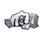 Skull Belt Buckle with Fist Holding a Wad of Cash