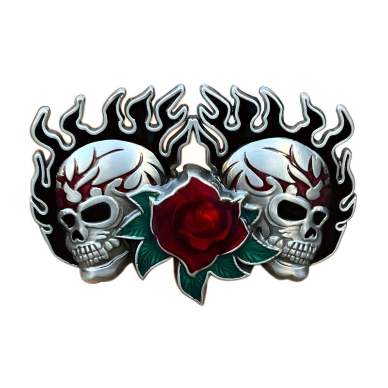 Skull Belt Buckle with Rose