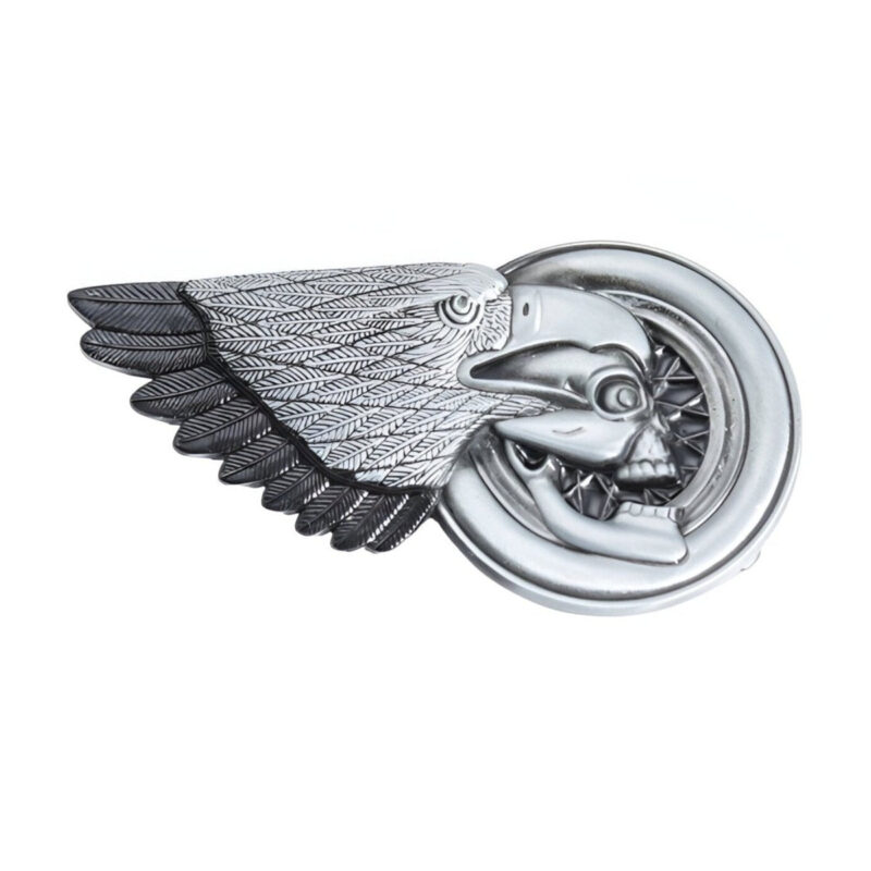 Skull on Motorcycle Wheel Belt Buckle