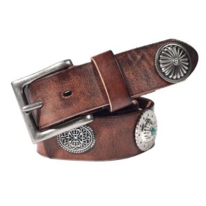 Studded Belt for Men in Aged Leather with Decorations