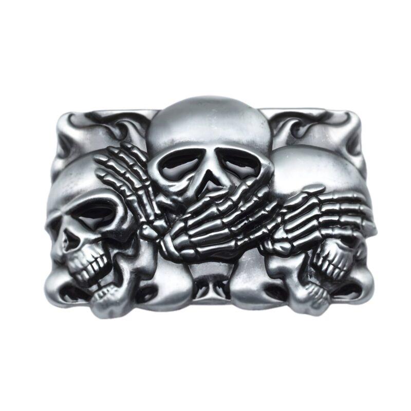 Triple Skull Heads Burton Model Belt Buckle
