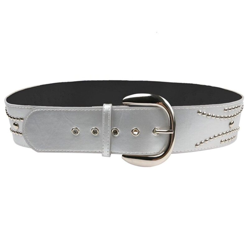 Wide Silver Belt with Rivets