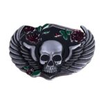 Winged Skull Belt Buckle with Roses