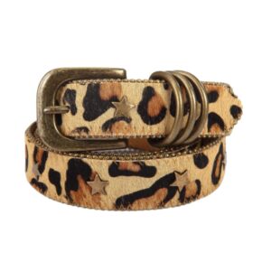 Women's Leopard Print Belt with Star Rivets